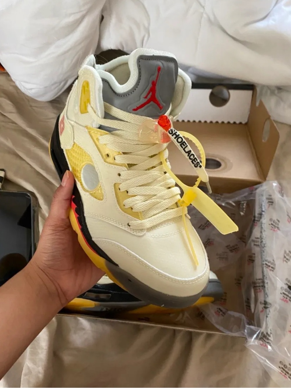 Air Jordan 5 Off-White Sail Men’s Sneakers Cream Beige Virgil Abloh